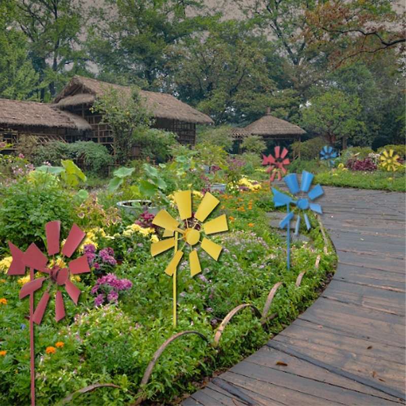 1pc Windmill Decorative Iron Windmill Yard Garden Ornament-blue