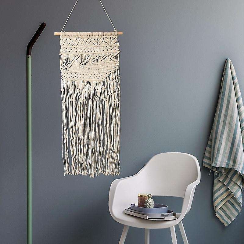 Macrame Wall Hanging Tapestry with Tassel for Boho Backdrop Decor