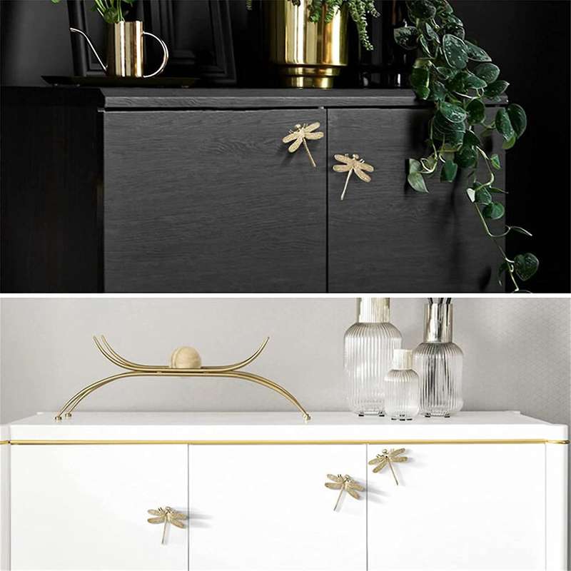 3 Pcs Brass Dragonfly Handle Simple Nordic Cabinet Gold Drawer Door