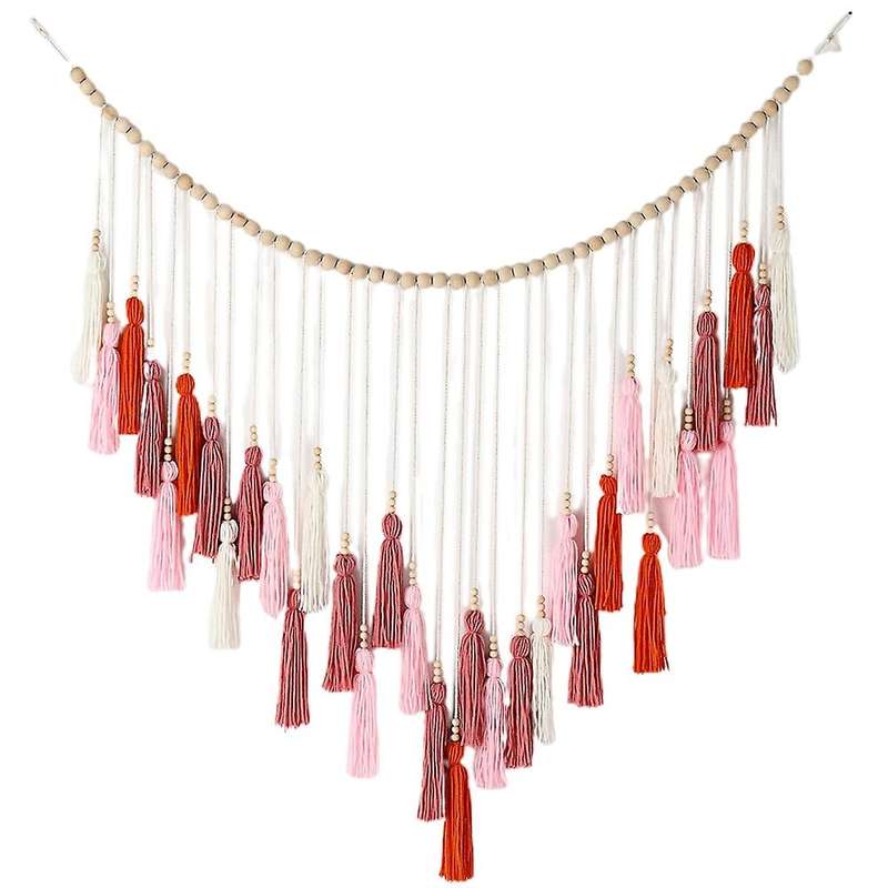 Large Tassel, Boho Yarn Tassels Garland with Wood Beads (pink Series)