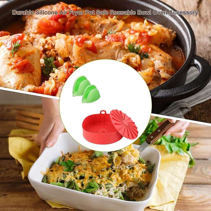 2 Pieces Air Fryer Silicone Pot with Mini Silicone Oven Mitts B