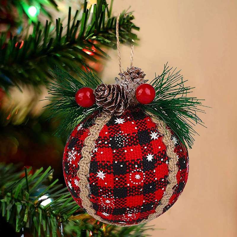 Christmas Lattice Ball Ornaments, Black and Red Buffalo (9 Pcs)