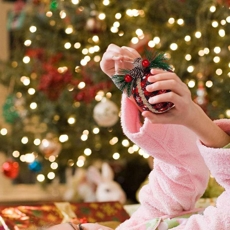 Christmas Lattice Ball Ornaments, Black and Red Buffalo (9 Pcs)