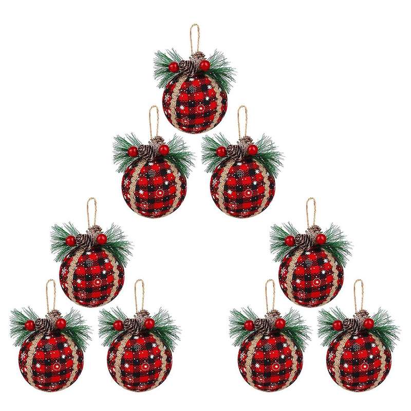 Christmas Lattice Ball Ornaments, Black and Red Buffalo (9 Pcs)