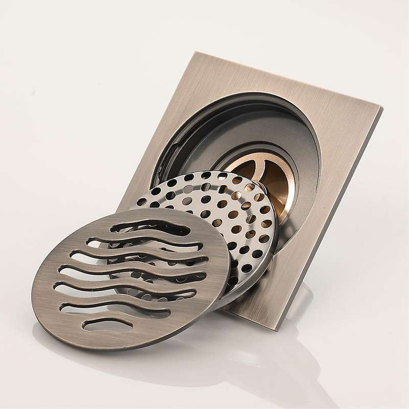 Brass Floor Drain 100x100mm Square Anti-odor Linear Shower Drain , B