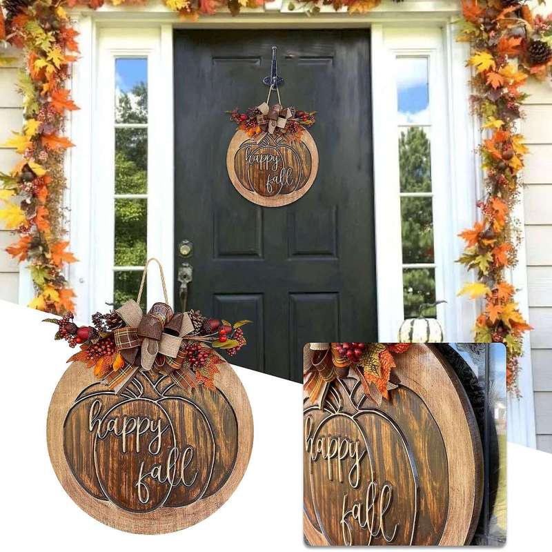 Kitchen Thanksgiving Pumpkin Wreath Window Door Wall Decor Hanging