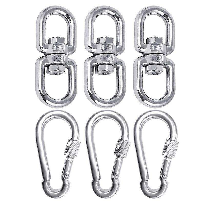 6pc M8 304 Stainless Steel Swivel Ring Double Ended Swivel Eye Hook