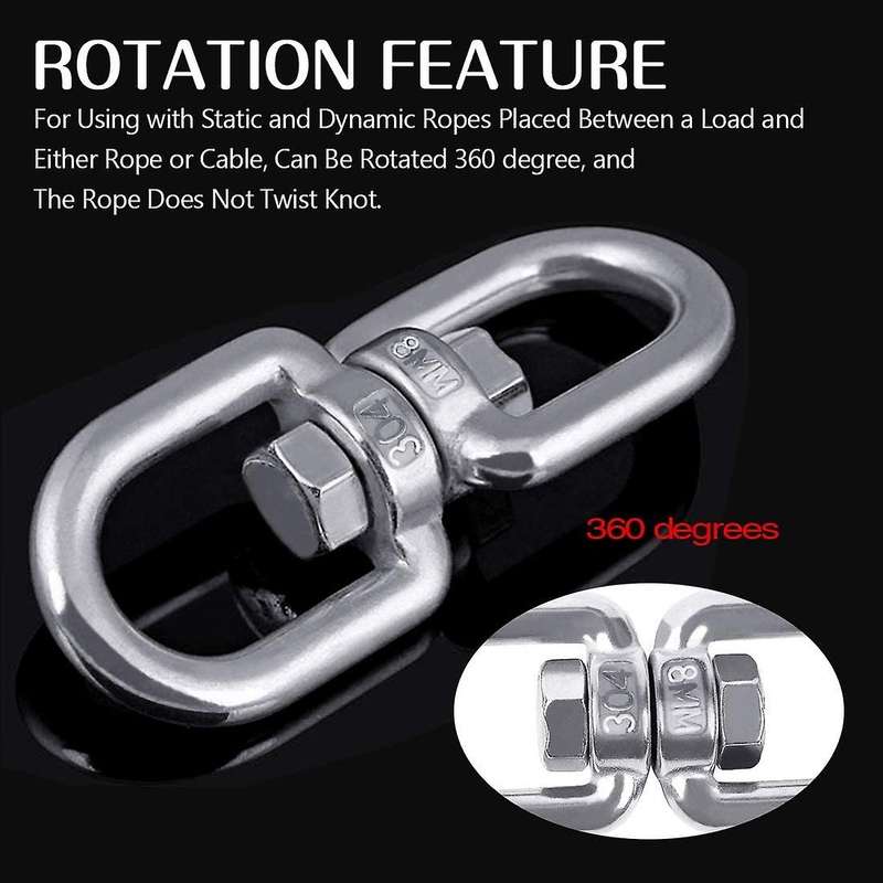 6pc M8 304 Stainless Steel Swivel Ring Double Ended Swivel Eye Hook