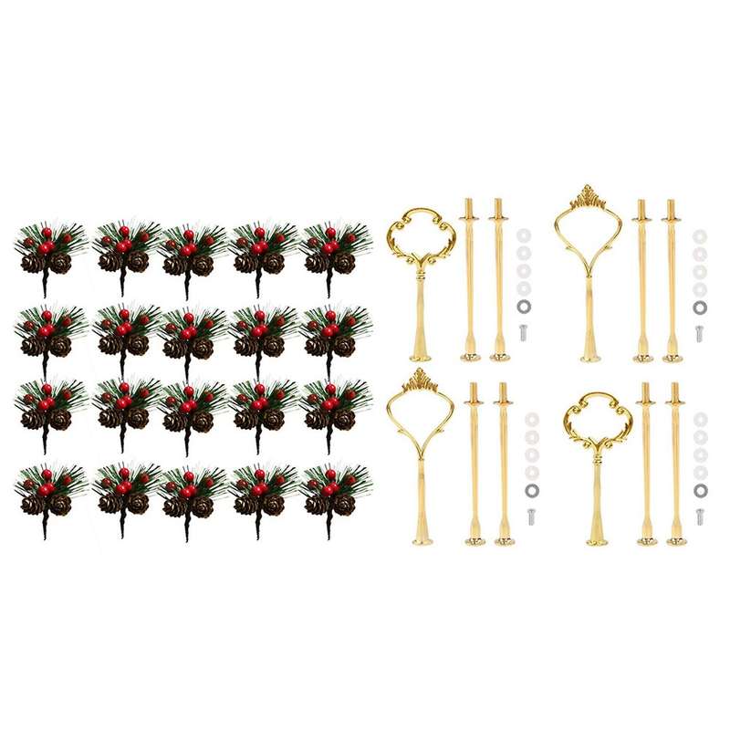 4 Set Of 3 Tier Cake Plate Stand Handle Hardware, 2 Styles, Gold