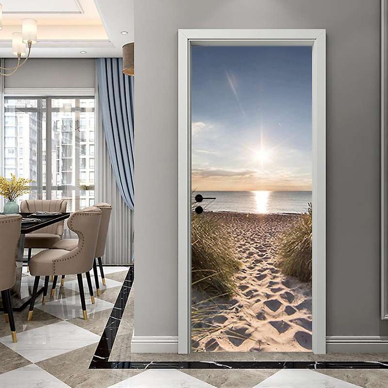 Sunset Sea View Door Sticker 3d Self Adhesive for Bedroom Door Deco