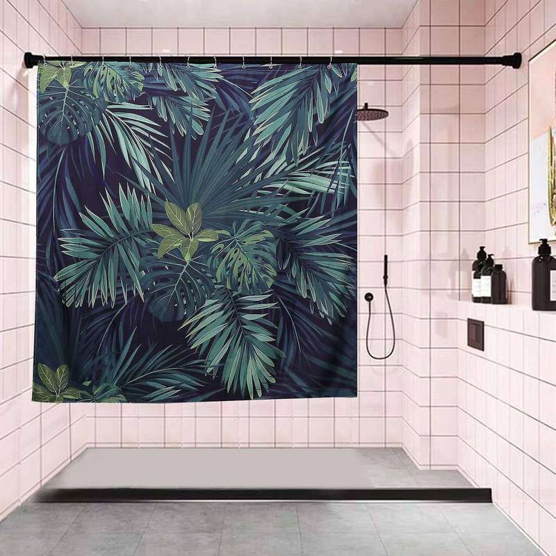 Green Shower Curtain Leaves Printing Pattern Plant Pattern Polyester