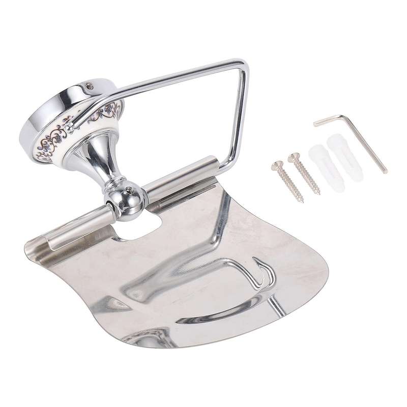 Classic Bathroom Toilet Roll Paper Holder with Baffle (silver)