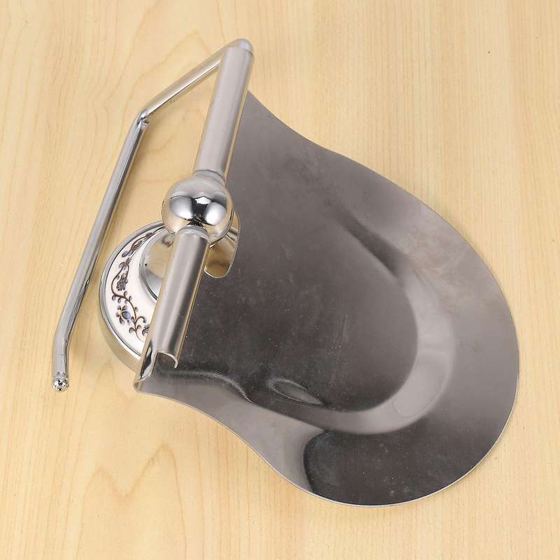 Classic Bathroom Toilet Roll Paper Holder with Baffle (silver)
