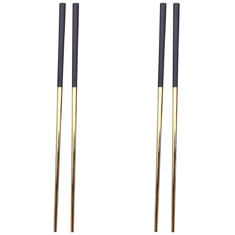 10 Pairs Chopsticks Stainless Steel Chinese Gold Black Chop Sticks