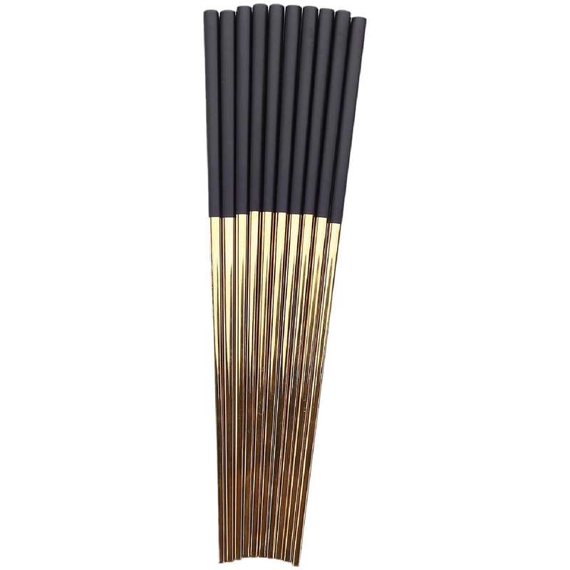 10 Pairs Chopsticks Stainless Steel Chinese Gold Black Chop Sticks