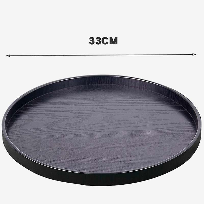 Round Solid Wooden Tea Table Tray Snack Food Chinese Tea Tray Black