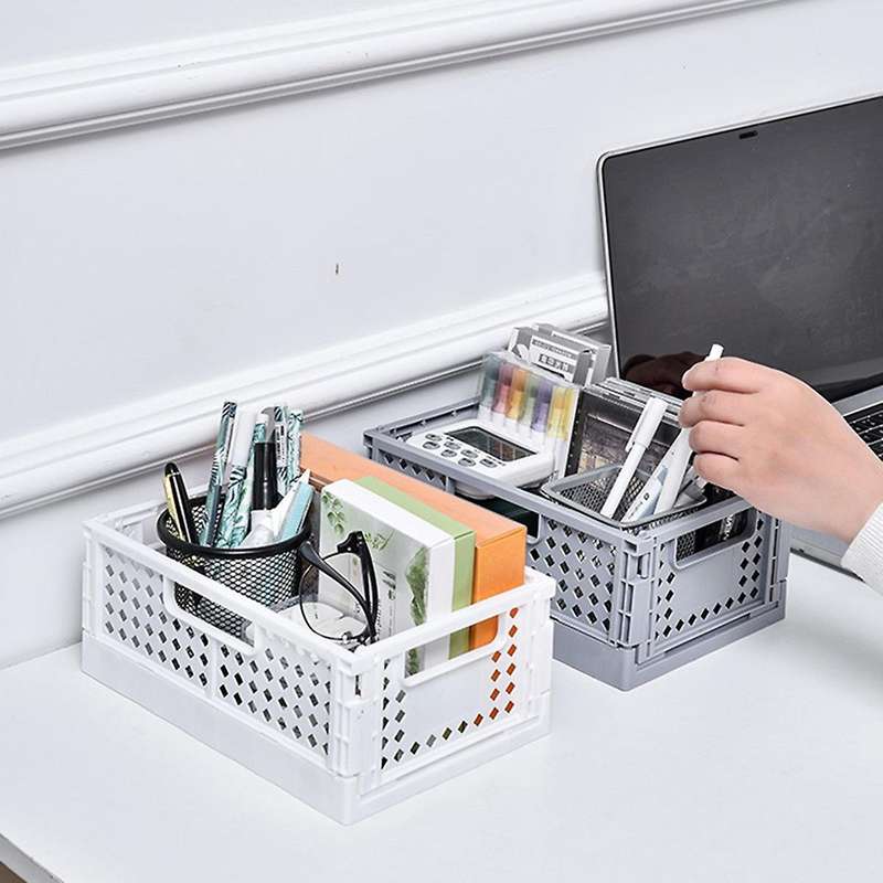 2-piece Plastic Basket for Storage Shelf Durable and Reliable Folding