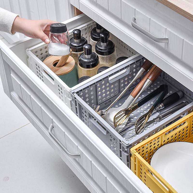 2-piece Plastic Basket for Storage Shelf Durable and Reliable Folding