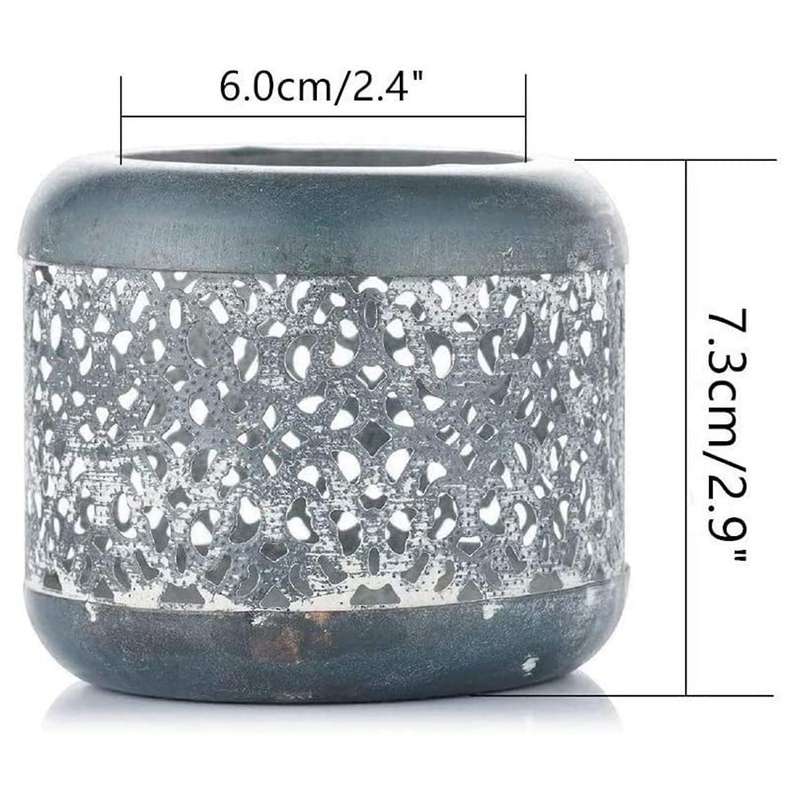 Vintage Metal and Glass Tea Light Holder, Hollow-out Design 2pcs