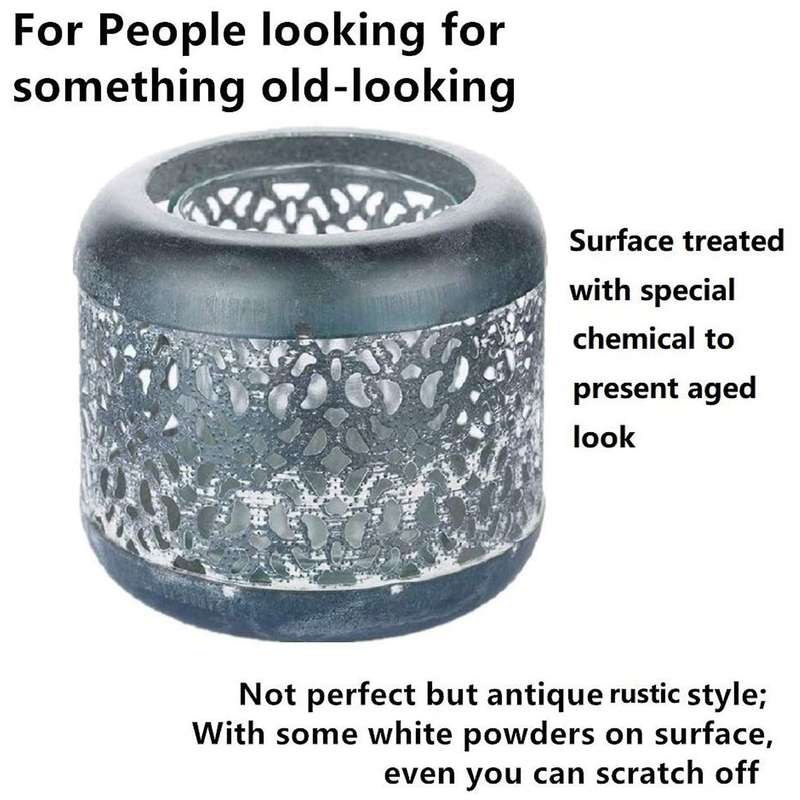 Vintage Metal and Glass Tea Light Holder, Hollow-out Design 2pcs