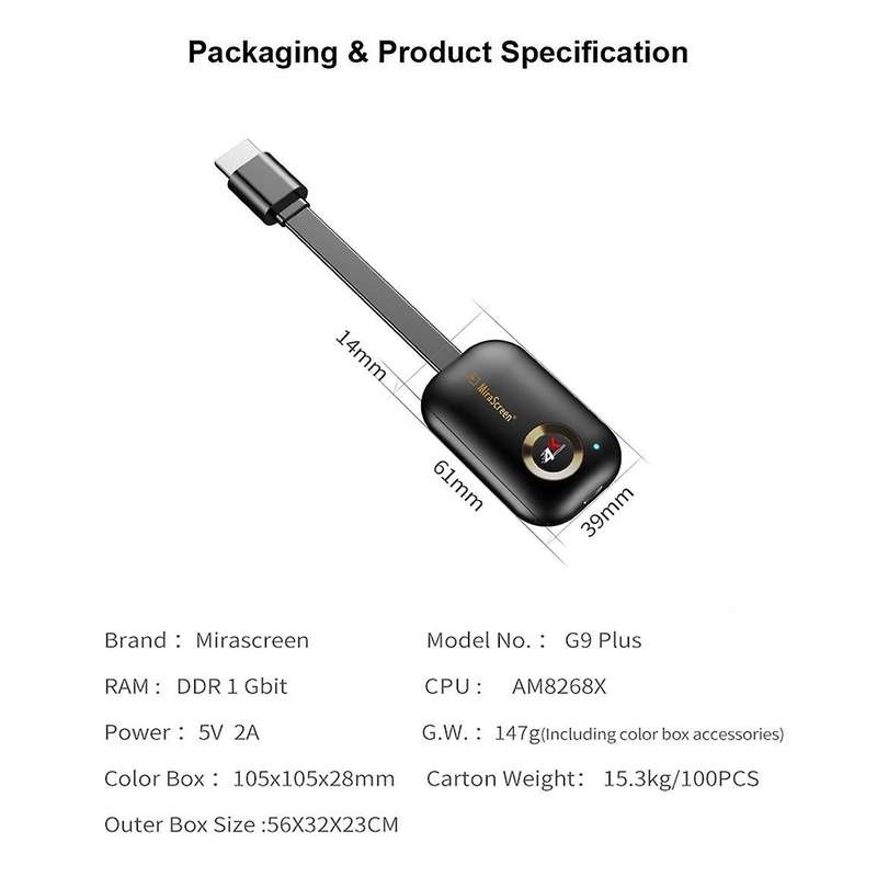 Mirascreen G9 Plus 2.4g 4k Co-screener Mobile Wireless for Android