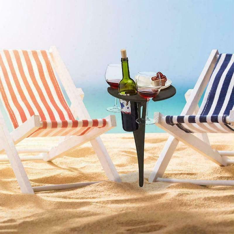 Outdoor Wine Table Portable Picnic Table Wine Glass Rack Black