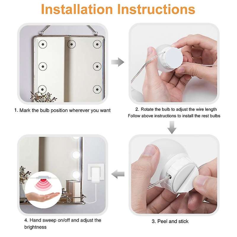 Usb Hand Sweep Vanity Mirror Light Led Makeup Lamp Bulbs 14 Bulbs