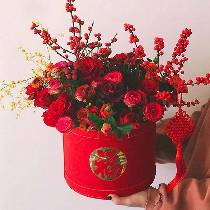 2pcs New Year Red Blessing Bucket Round Blessing Bucket Large+small