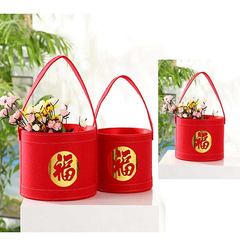 2pcs New Year Red Blessing Bucket Round Blessing Bucket Large+small