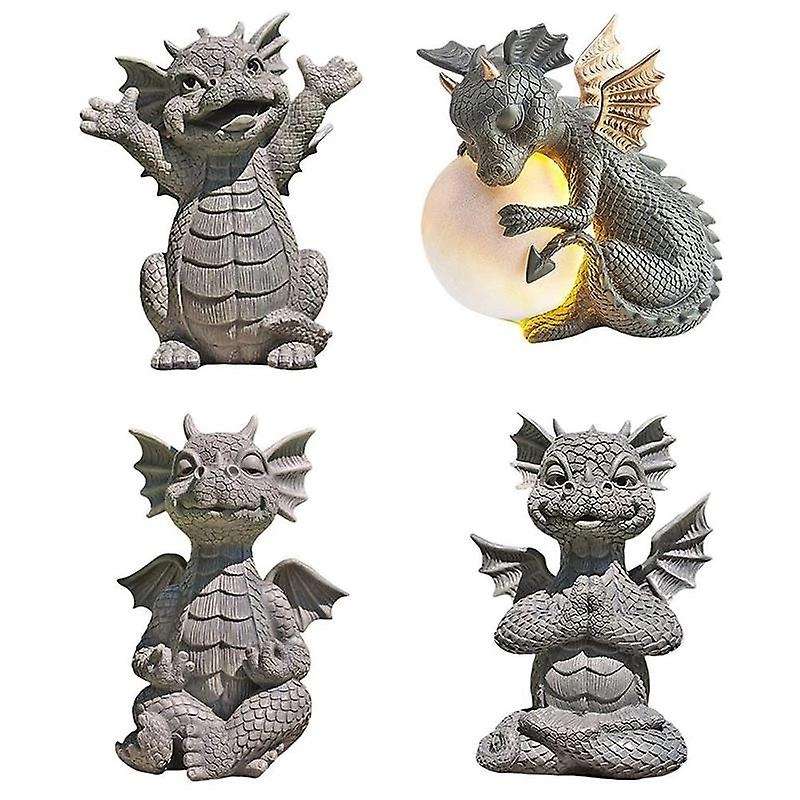 Garden Dragon Meditated Statue Collecting 18cm Resin Ornament-c