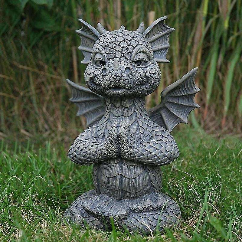 Garden Dragon Meditated Statue Collecting 18cm Resin Ornament-c