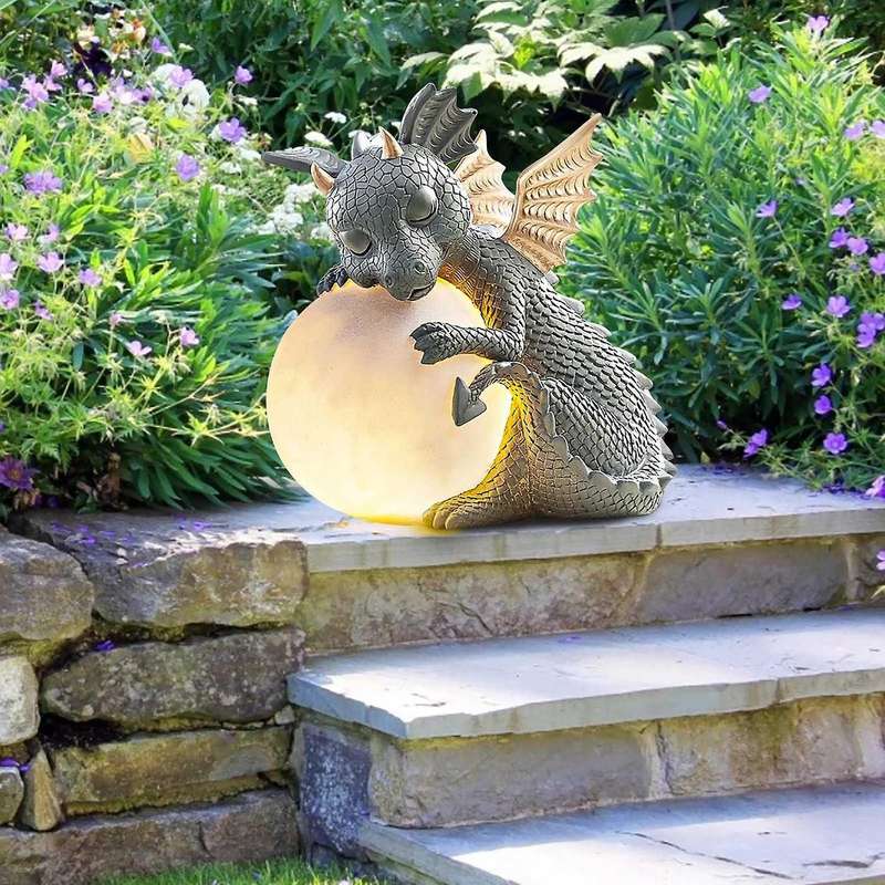 Garden Dragon Meditated Statue Collecting 18cm Resin Ornament-c