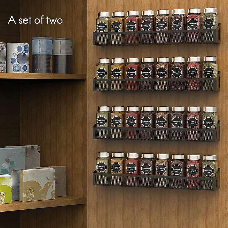 2 Pack Kitchen Counter-top Or Wall Mount Spice Rack, Black