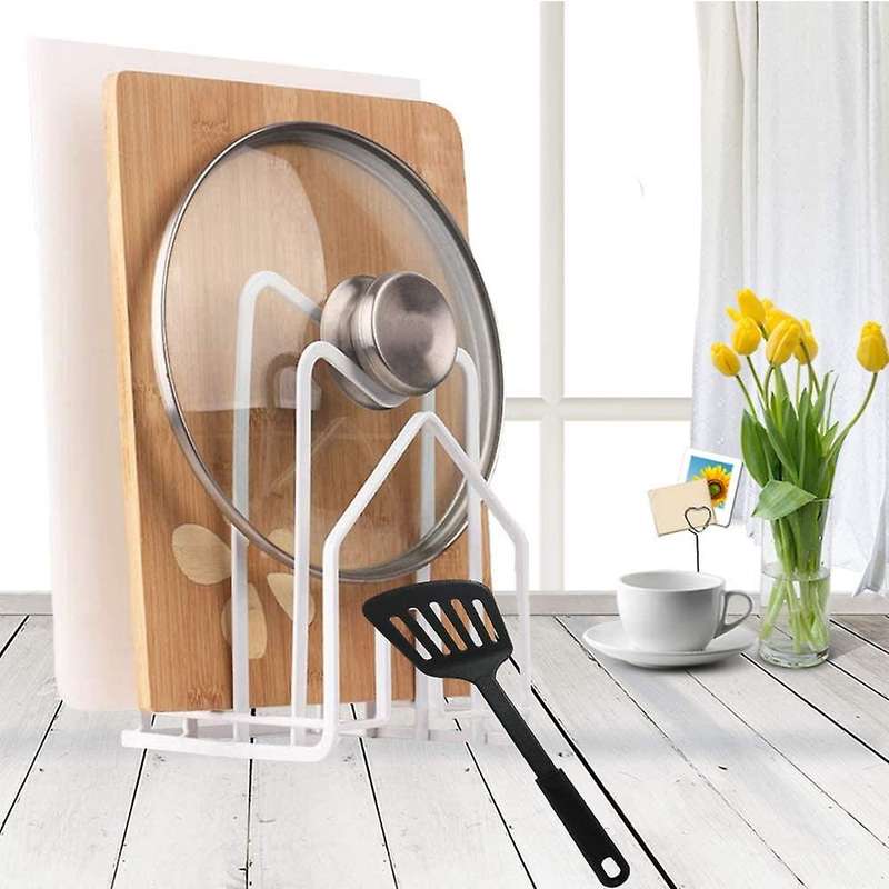 Cutting Board Holder Organizer Pot Pan Lid Rack Chopping Board-white