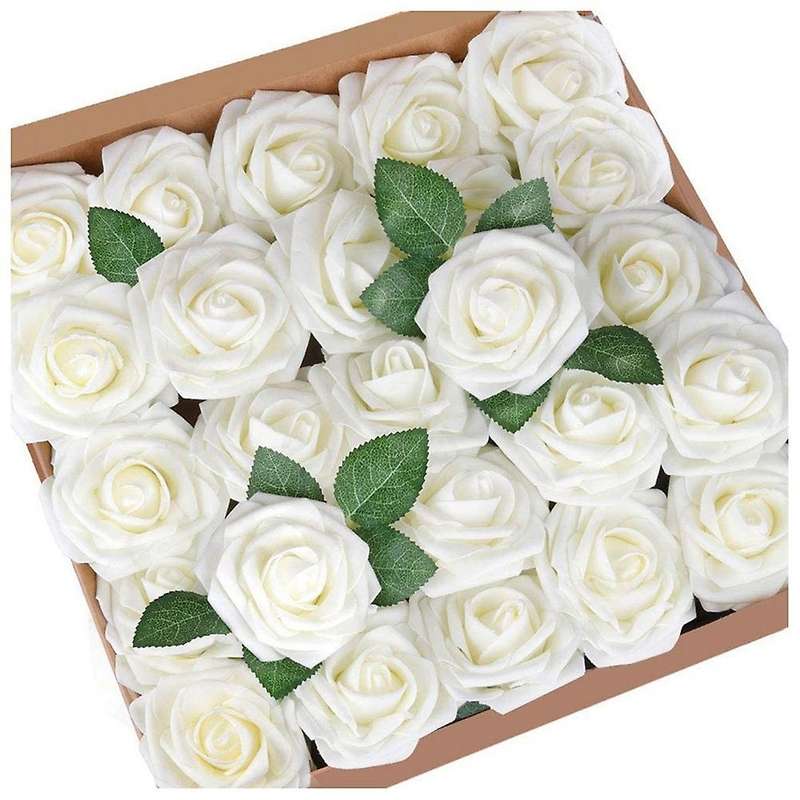 Artificial Rose Flowers, Beige Roses Real Touch Foam Fake Rose Bulk