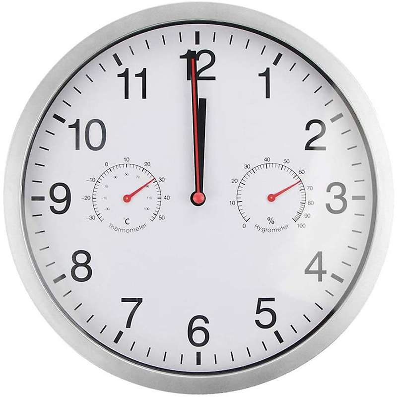 Metal Silent Quartz Wall Clock Quiet Sweep Movement Thermometer