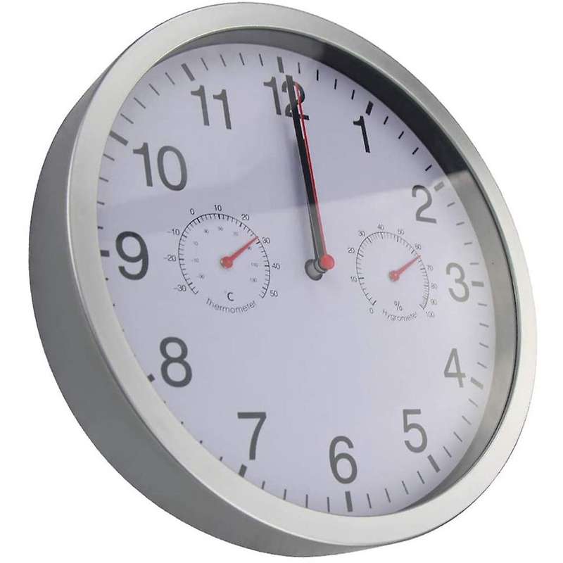 Metal Silent Quartz Wall Clock Quiet Sweep Movement Thermometer
