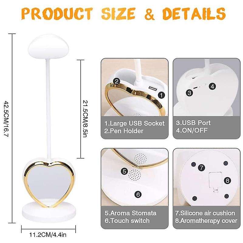 Led Desk Lamp for Girls,with Usb Charging Port & Pen Holder, White