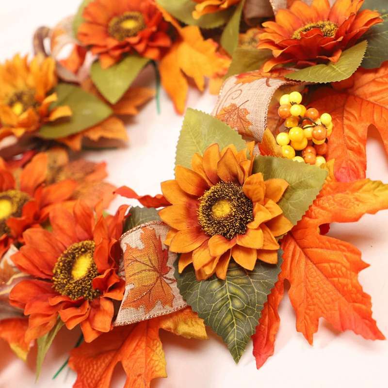 Sunflower Maple Leaf Wreath Autumn Festival Wreath Door Decoration