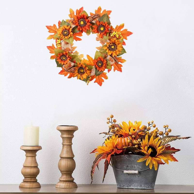 Sunflower Maple Leaf Wreath Autumn Festival Wreath Door Decoration
