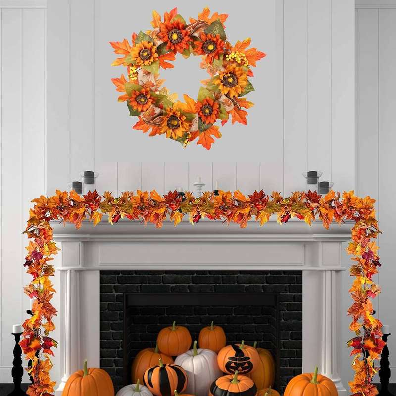 Sunflower Maple Leaf Wreath Autumn Festival Wreath Door Decoration