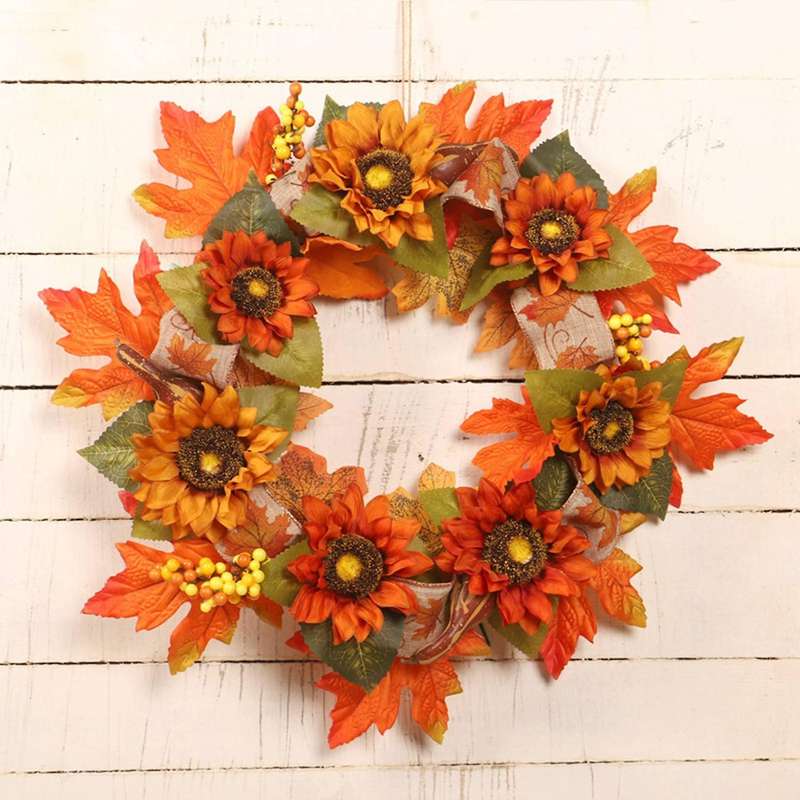 Sunflower Maple Leaf Wreath Autumn Festival Wreath Door Decoration