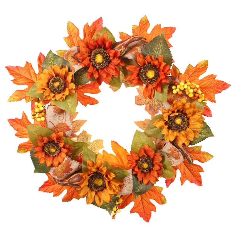 Sunflower Maple Leaf Wreath Autumn Festival Wreath Door Decoration