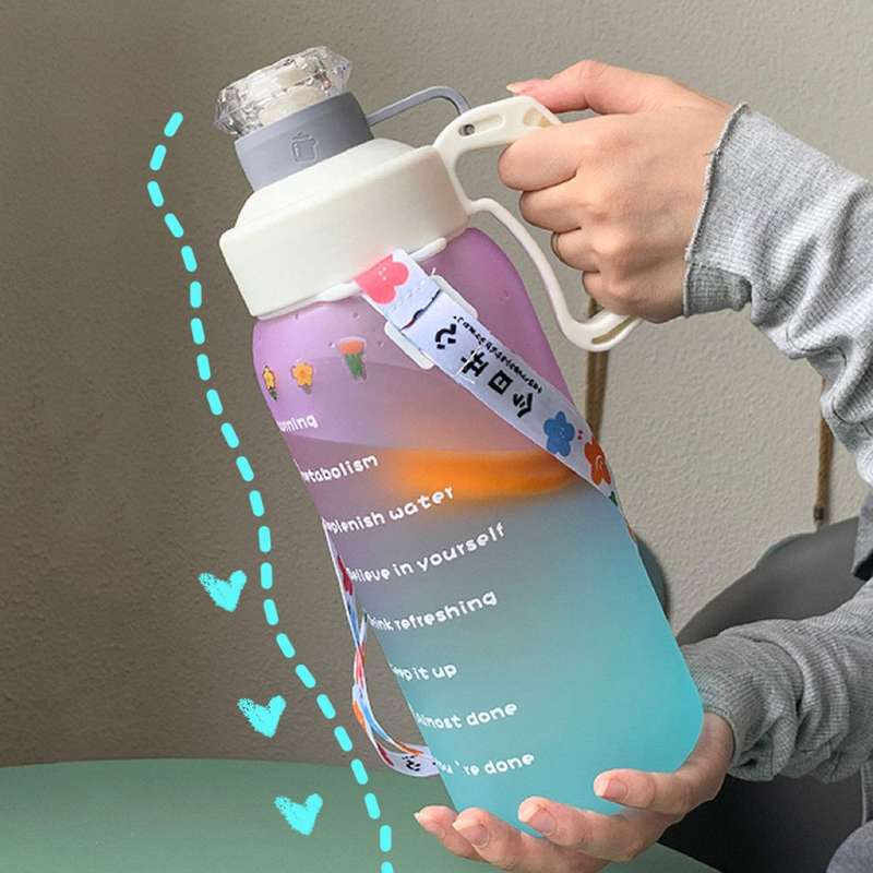 1800ml Outdoor Water Bottle with Straw Sports Bottles -white