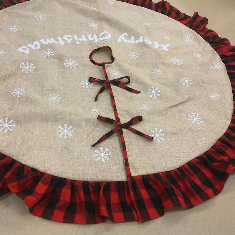 48inch Red and Black Plaid Xmas Tree Skirts for Christmas Decorations