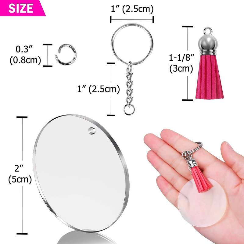 Keychain Acrylic Blanks,tassels,key Rings and Jump Rings Diy Set