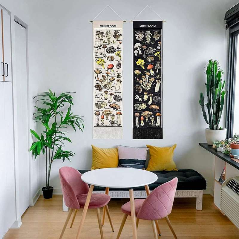 2pcs Mushroom Tapestry Black & White Background Tapestry