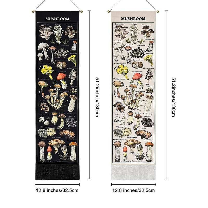 2pcs Mushroom Tapestry Black & White Background Tapestry
