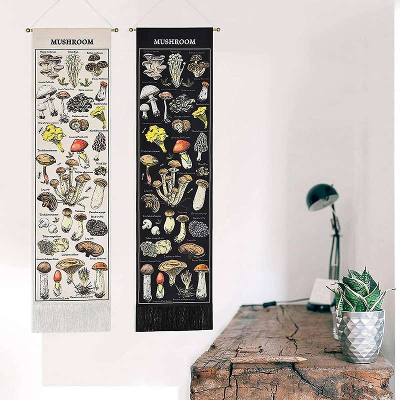 2pcs Mushroom Tapestry Black & White Background Tapestry