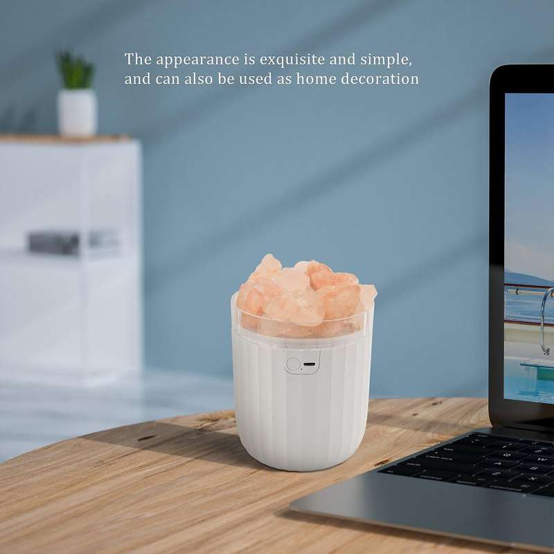 Portable Usb Air Humidifier Crystal Salt Stone Aroma Diffuser, White